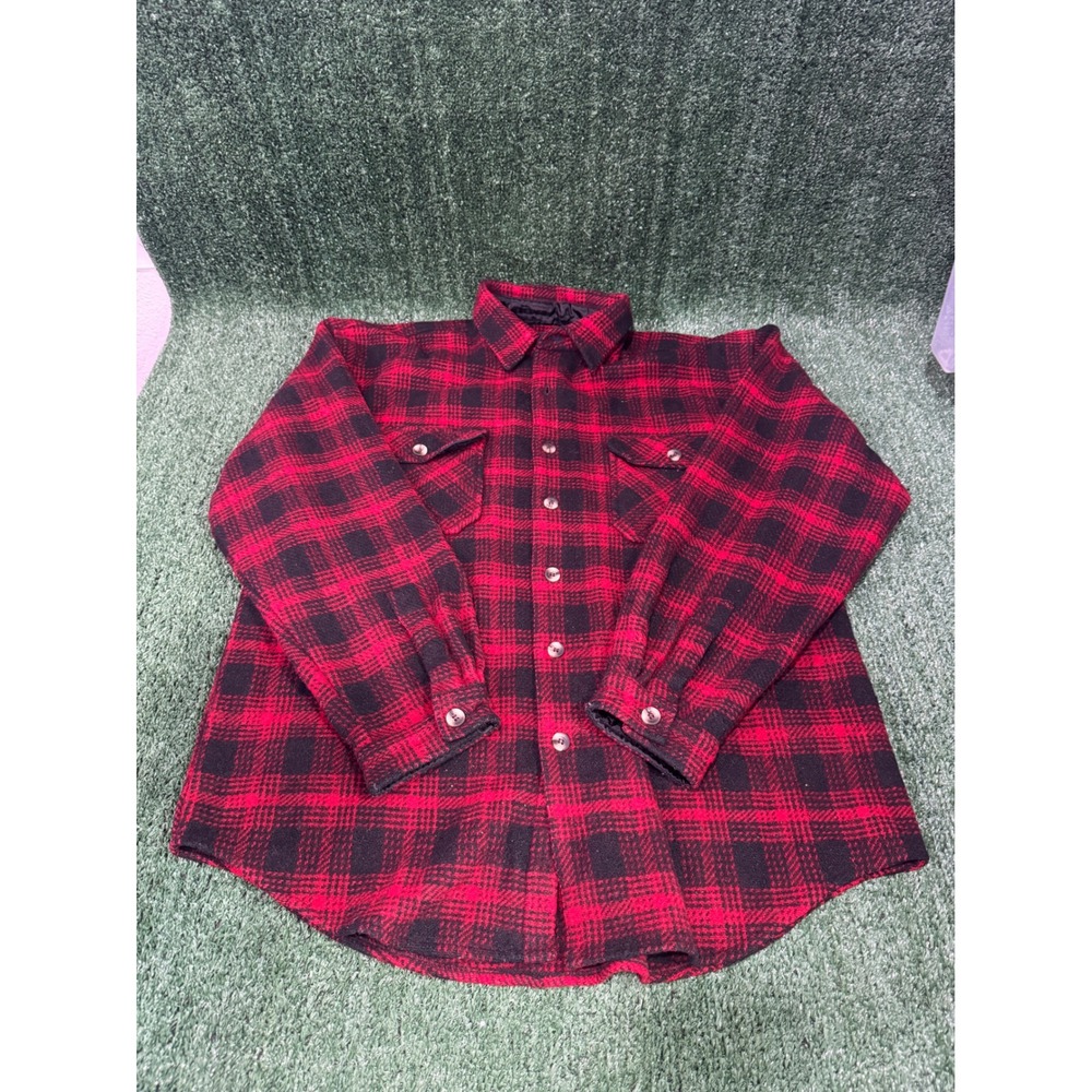VTG IN PRIVATE Red Black Plaid Flannel Lined Button Up Shirt Men's Size Medium
